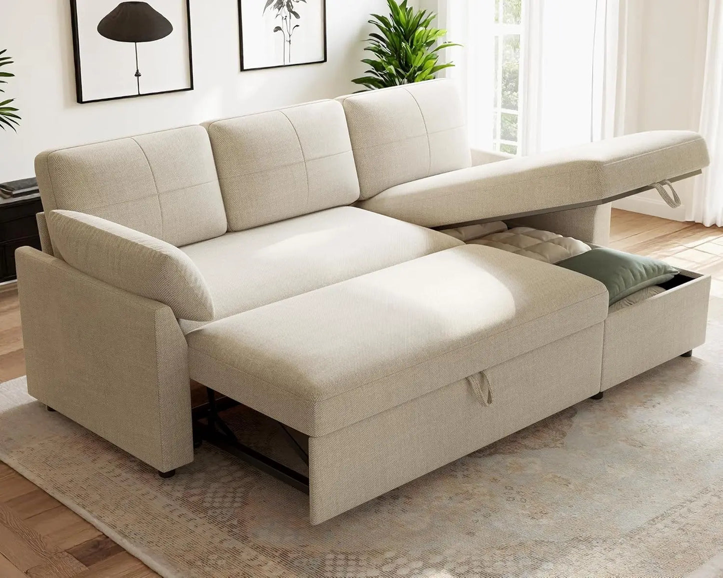 2-In-1 Pull-Out Sleeper Sofa Bed With Storage Chaise