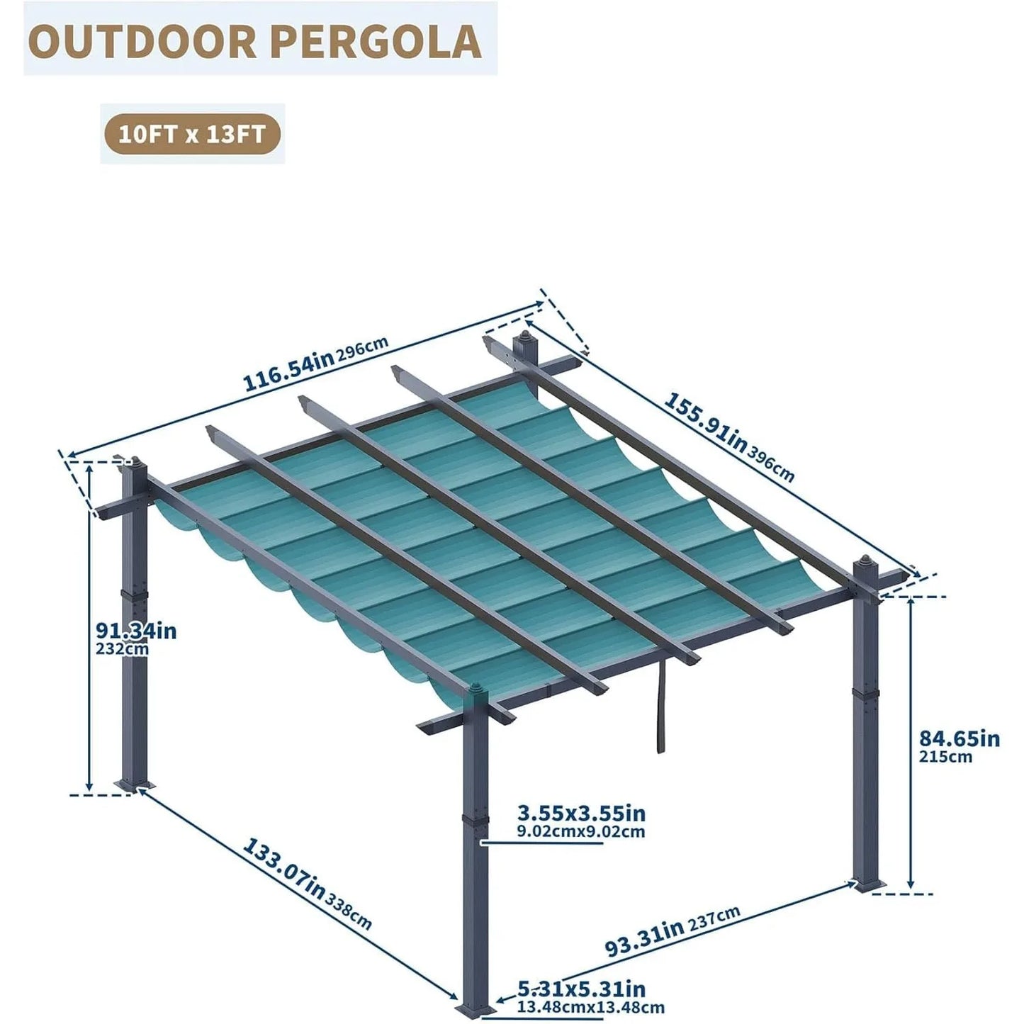 Aluminum Pergola Trellis With Retractable Canopy Outdoor Shade