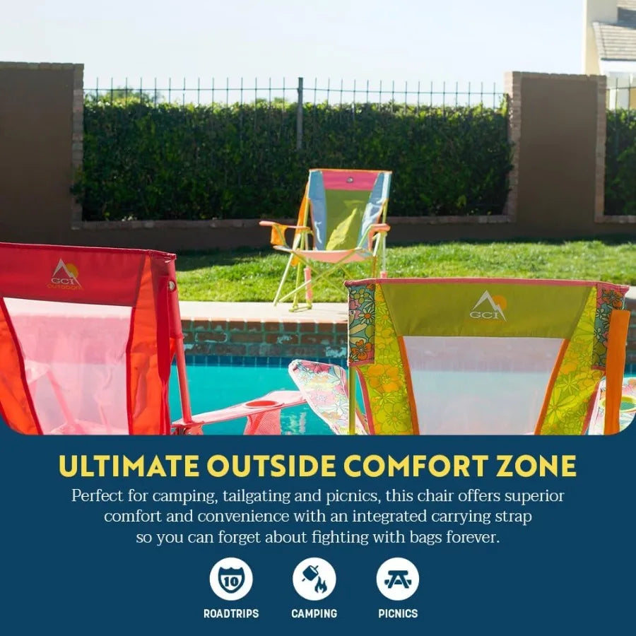 Comfort Pro Rocker Camping Chair for Outdoor Adventures: Portable Folding Rocking Chair with Durable Armrests and Builtin Drink