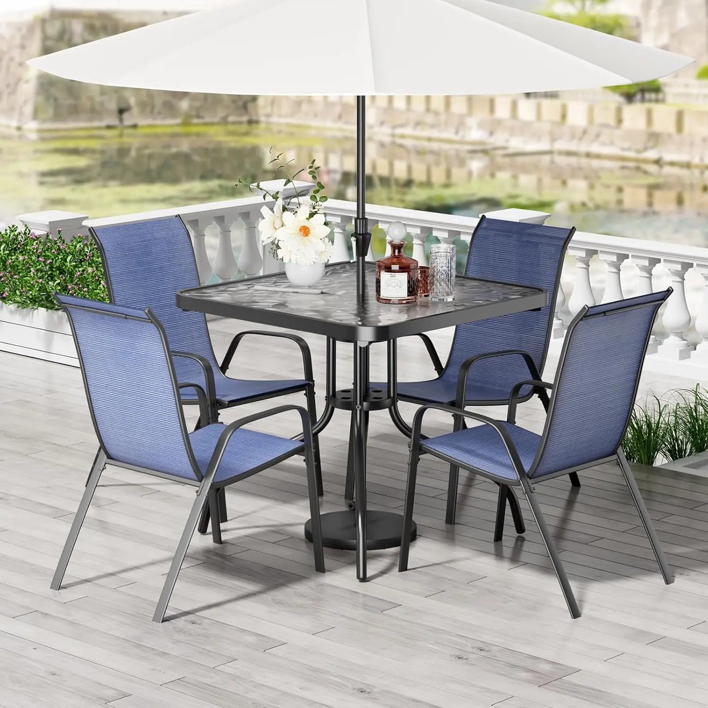 Patio Dining Set 5 Pieces All Weather Textilene Chairs
