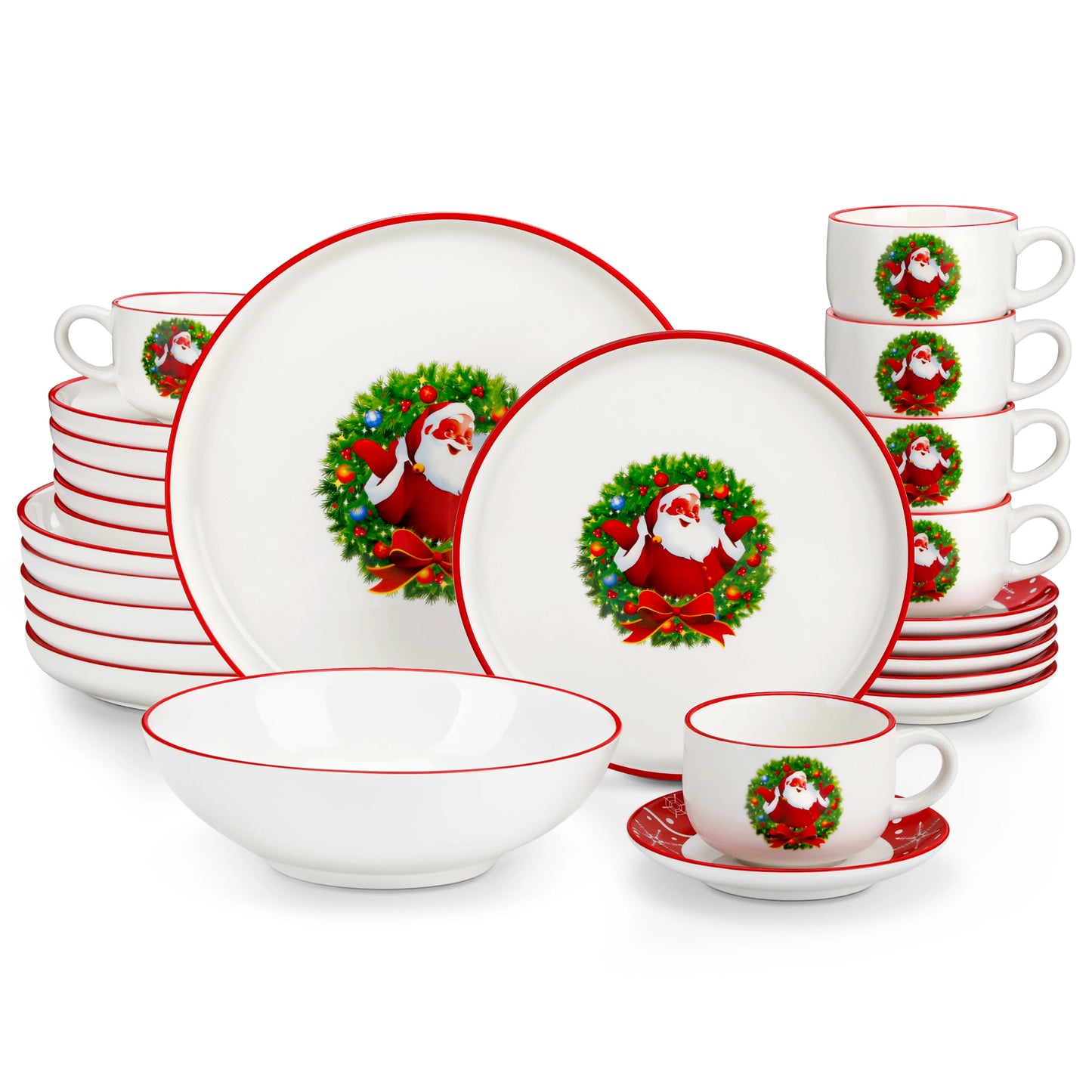 MALACASA Christmas Dinnerware Set Ceramic Plates Bowls Mugs