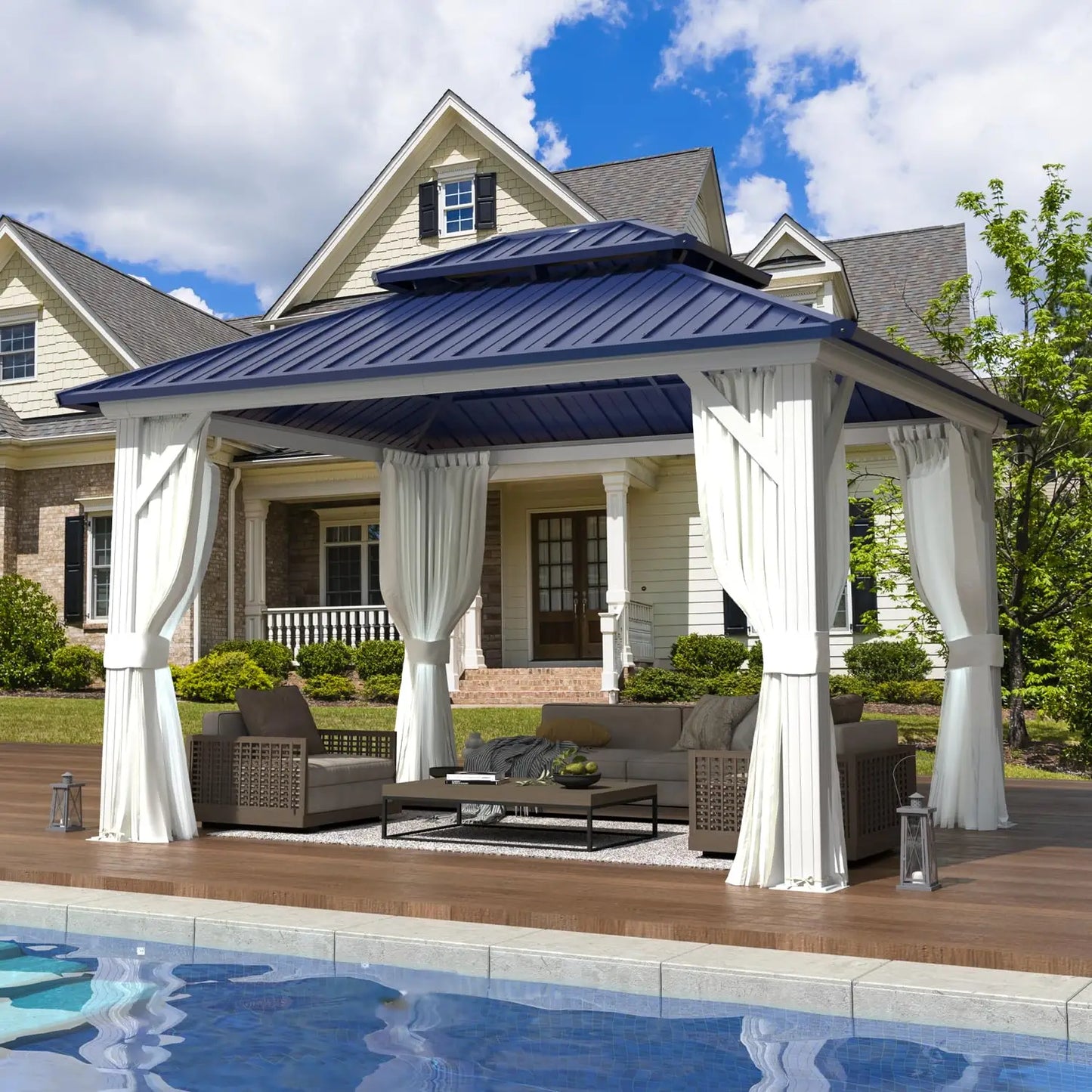 DUOFU Galvanized Steel Gazebo With Aluminum Frame Permanent Outdoor Pavilion