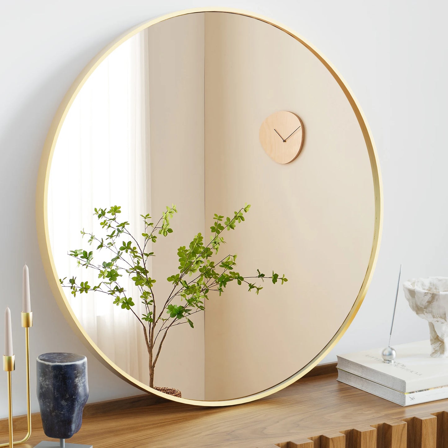 JHK Modern Round Vanity Mirror With Matte Metal Frame