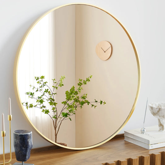 JHK Modern Round Vanity Mirror With Matte Metal Frame