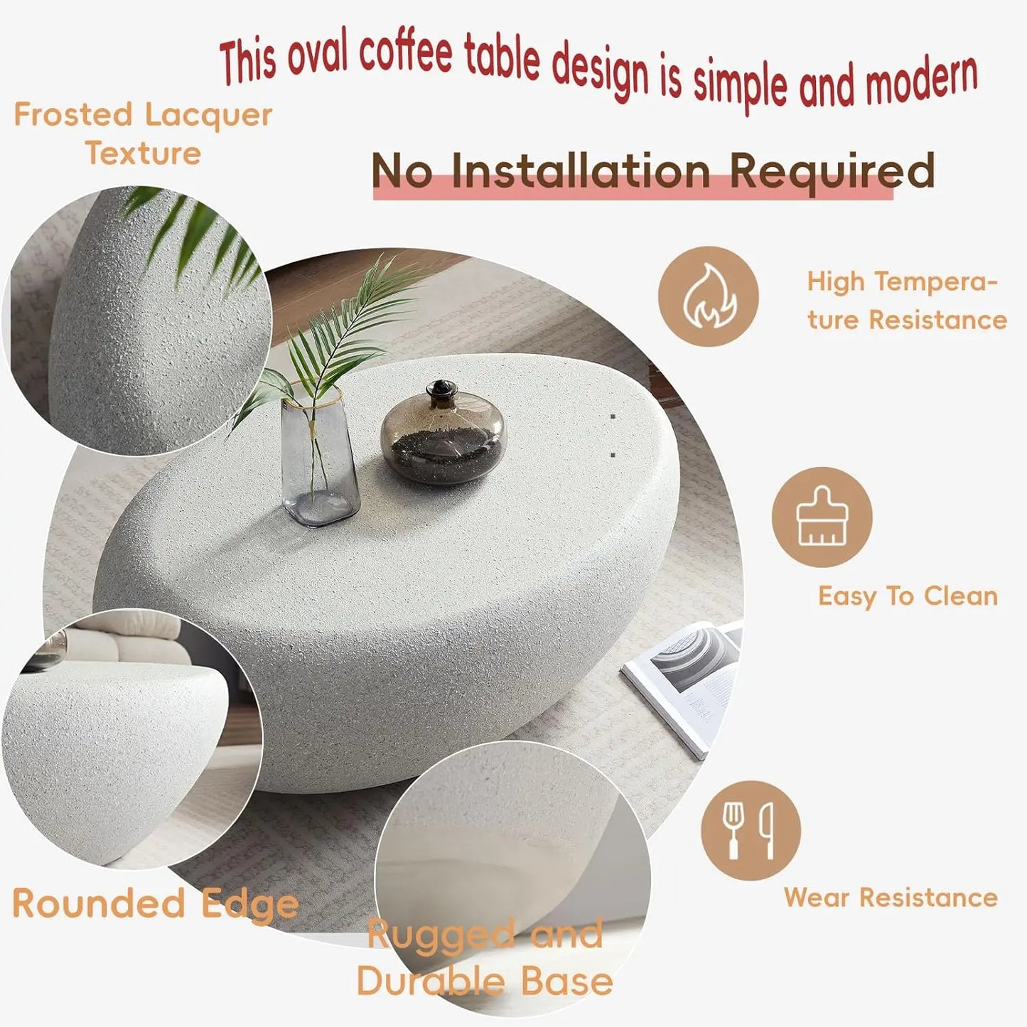 Oval Faux Stone Coffee Table Minimalist Fiberglass For Living Room
