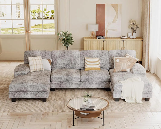 XIUWO U Shaped Chenille Sectional Sofa For Small Living Room