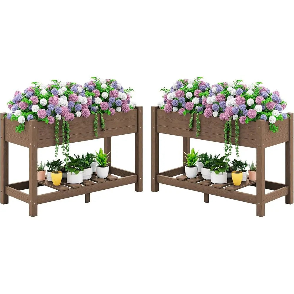 Elevated Garden Bed Set With 2 Large HDPE Planter Boxes