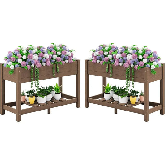 Elevated Garden Bed Set With 2 Large HDPE Planter Boxes