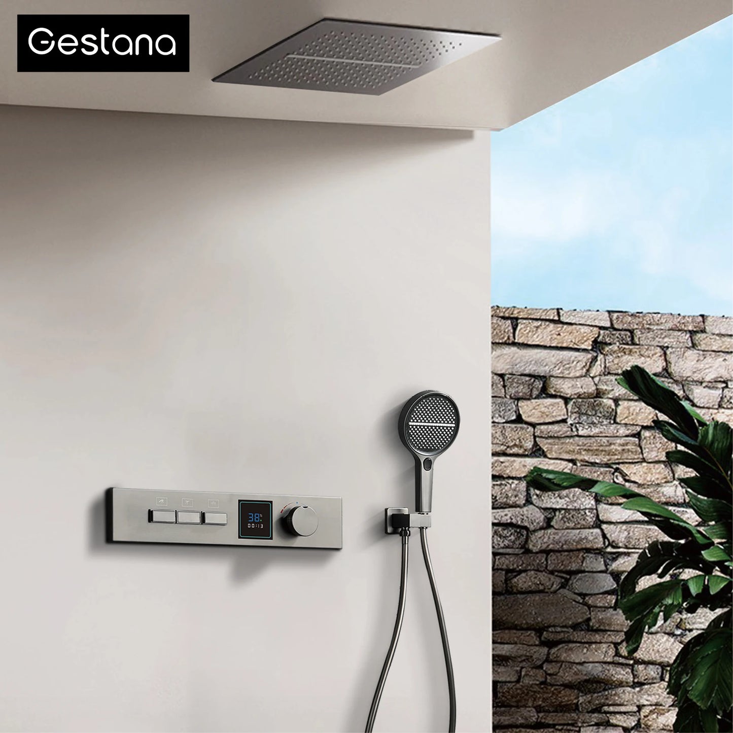 Gestana LED Temperature Display Shower System Ceiling Mounted 2 Function