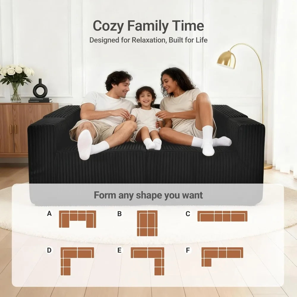 Combination Modular U-Shaped Sectional Sofa With Double Chaise Corduroy Fabric