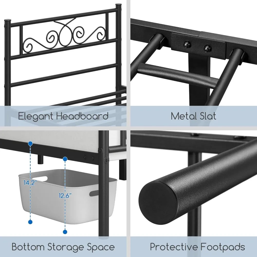 Twin Metal Platform Bed Frame With Headboard And Footboard