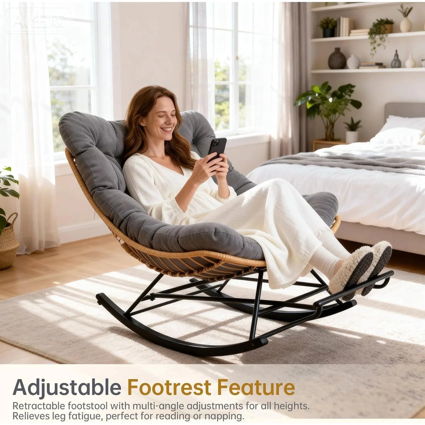 ZHENDAI Egg Chair Wicker Outdoor Patio Lounger With Adjustable Footstool