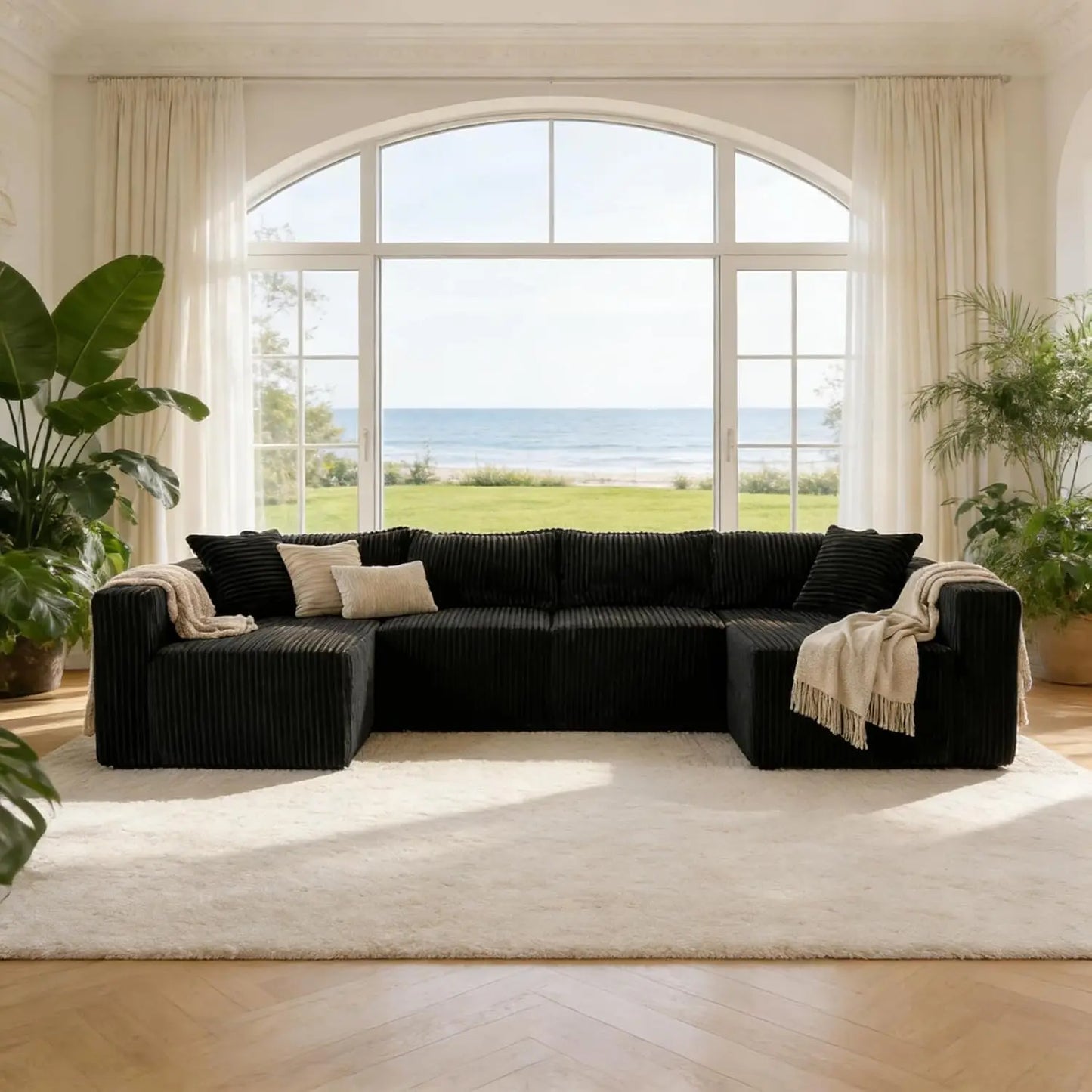 Combination Modular U-Shaped Sectional Sofa With Double Chaise Corduroy Fabric