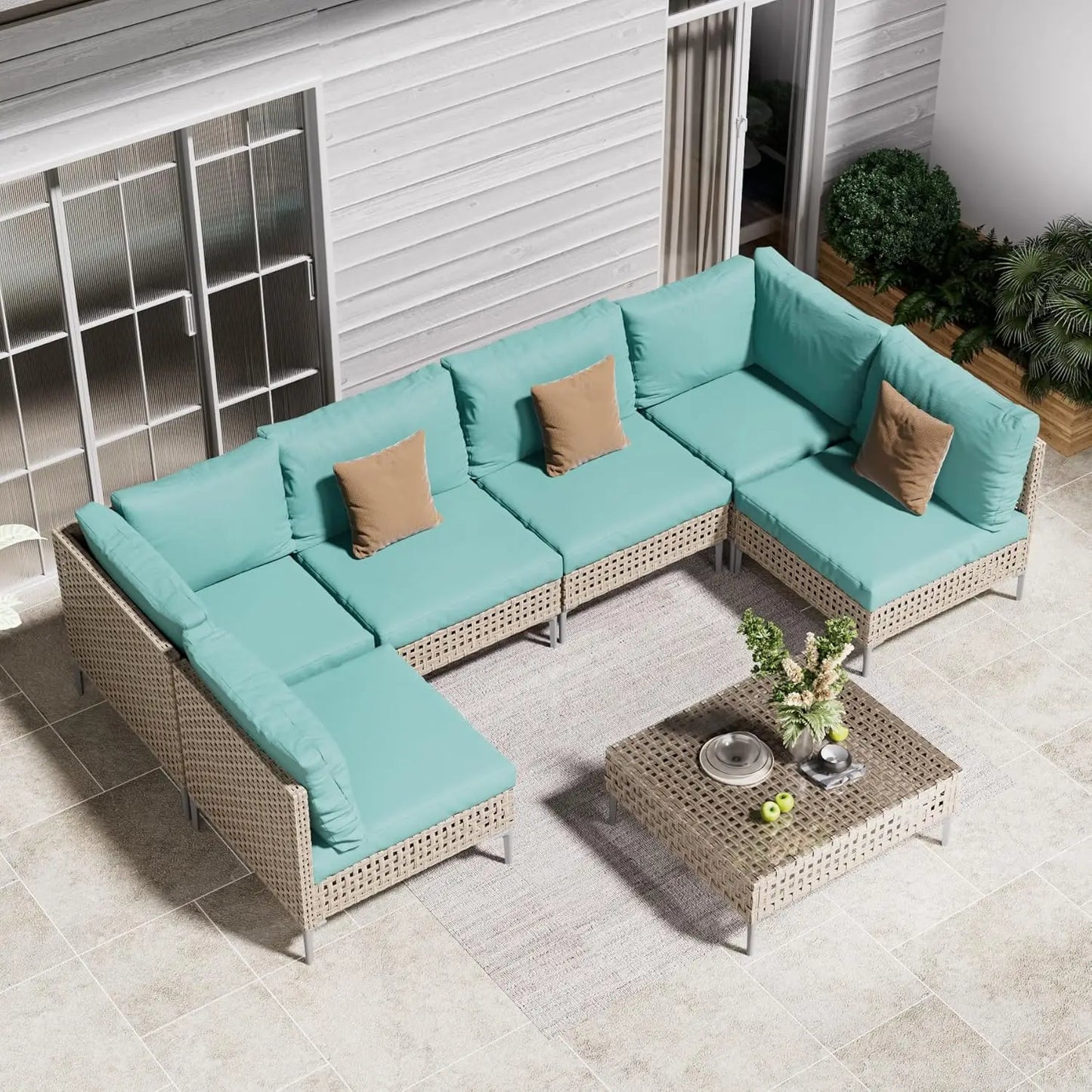 Wicker Outdoor Patio Furniture Set Boho Conversation Sectional