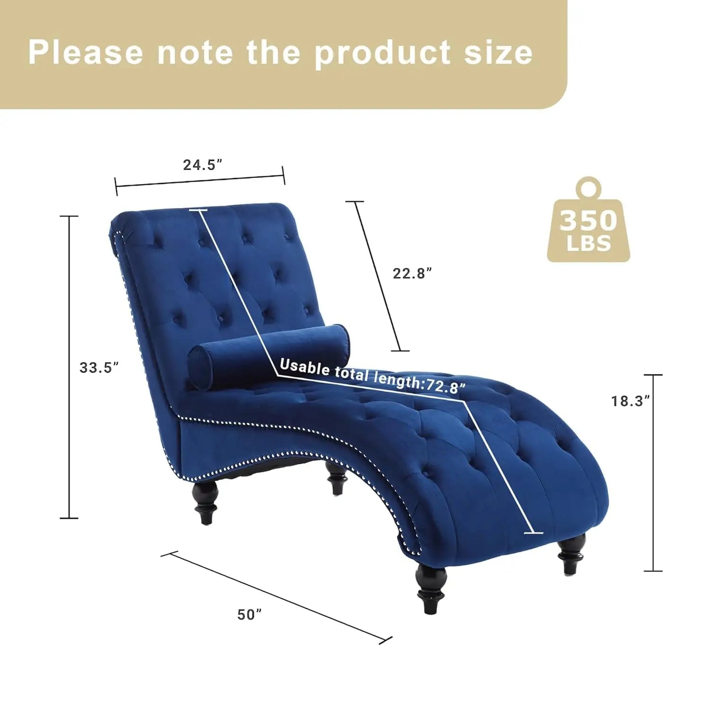 Velvet Chaise Lounge Chair With Tufted Upholstery For Living Room