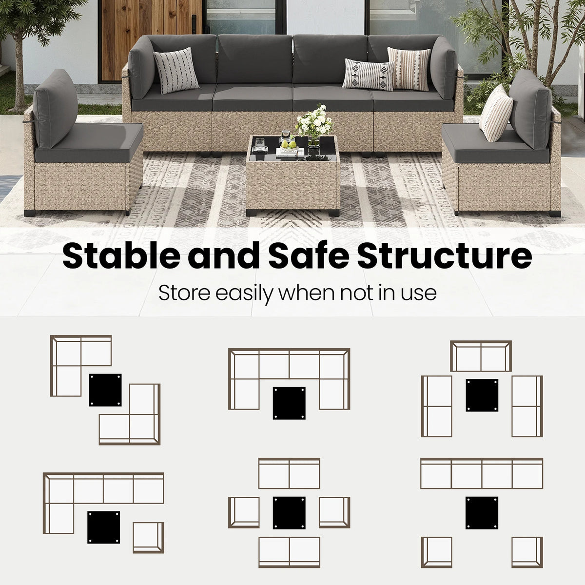 Soohow Outdoor Rattan Sectional Sofa With Tempered Glass Table