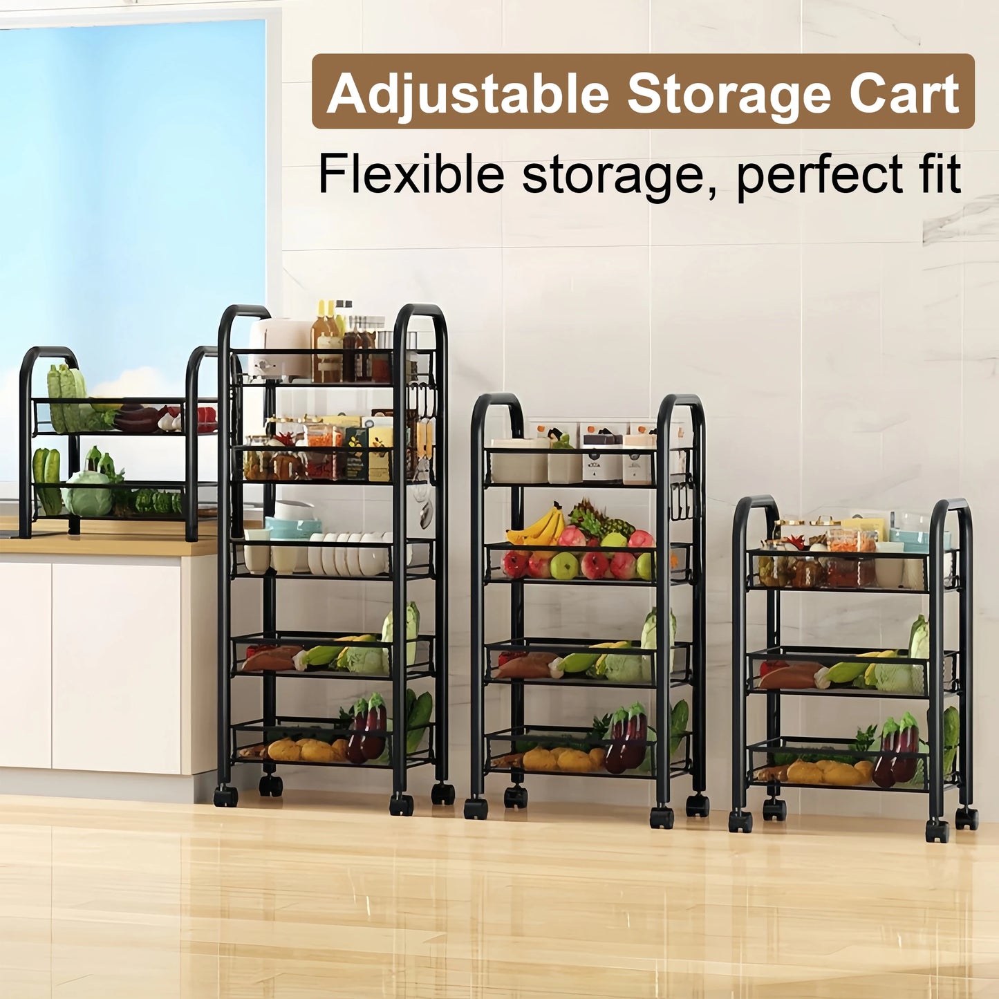 Multilayer Kitchen Storage Cart With Wheels And Stackable Shelves