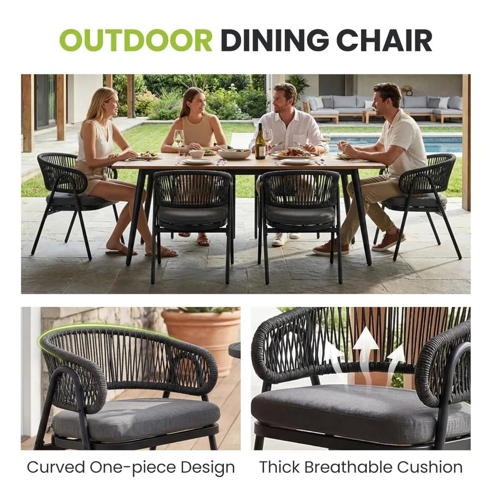 Weather-Resistant Rope Woven Metal Outdoor Dining Chair Set With Cushion