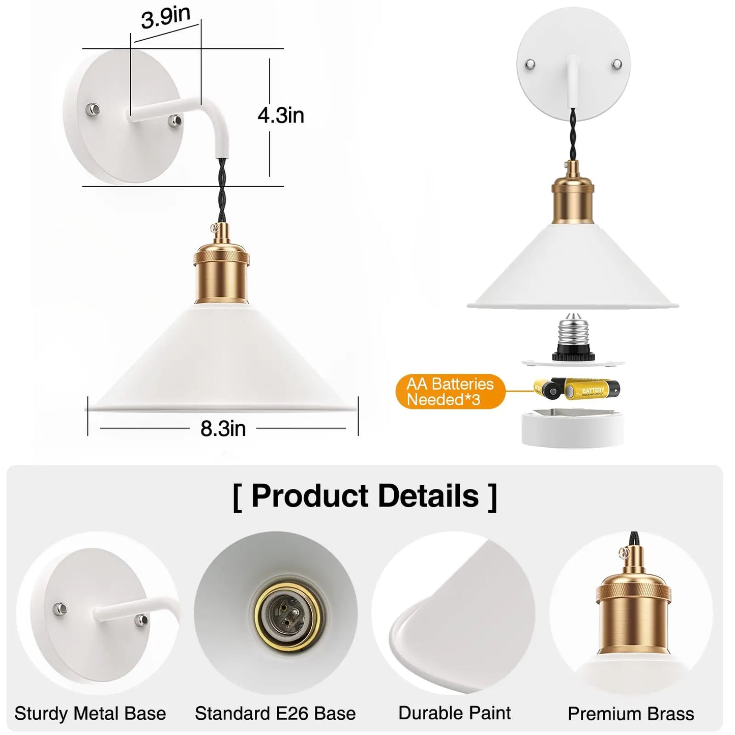 PRTILOUD 2-Pack Battery Operated Wall Sconces With Remote Dimmable RGB