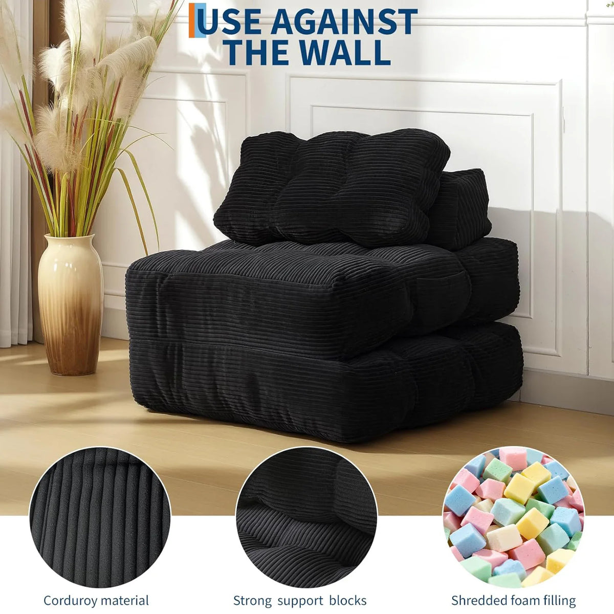 Folding Sofa Bed,Convertible Sleeper Chair with Pillow Foldable Mattress&Side Pocket, Fold Out Chair Bed Comfy Floor Sofa Lounge