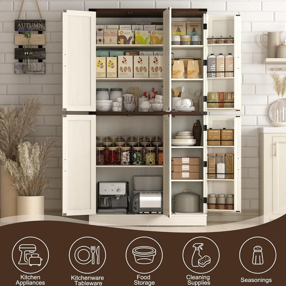 Farmhouse Kitchen Pantry Cabinet With Barn Doors And Adjustable Shelves