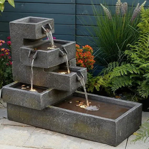 Tankana Tiered Outdoor Water Fountain With LED Cascade