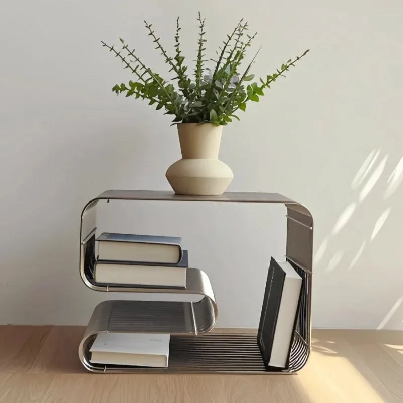 Modern Scandinavian Metal Coffee Table With Storage For Magazines And Books