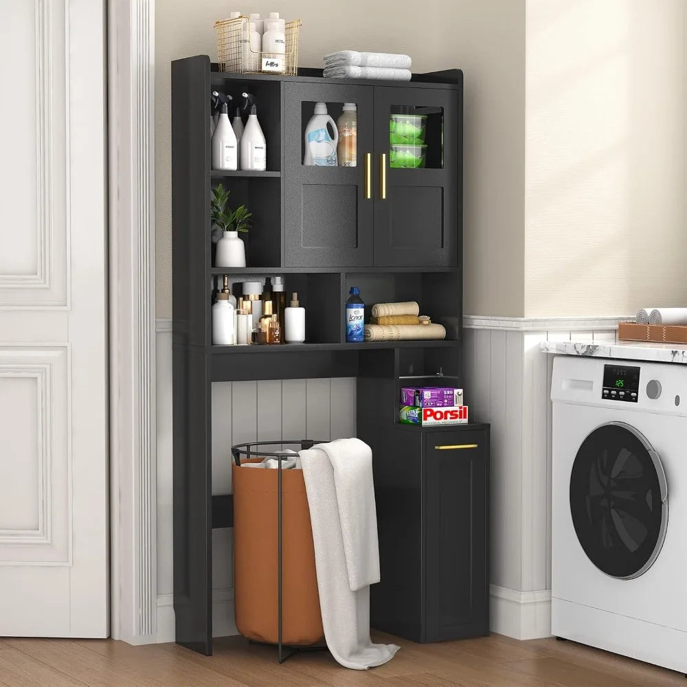 Over Toilet Storage Cabinet With Pulley And Glass Doors