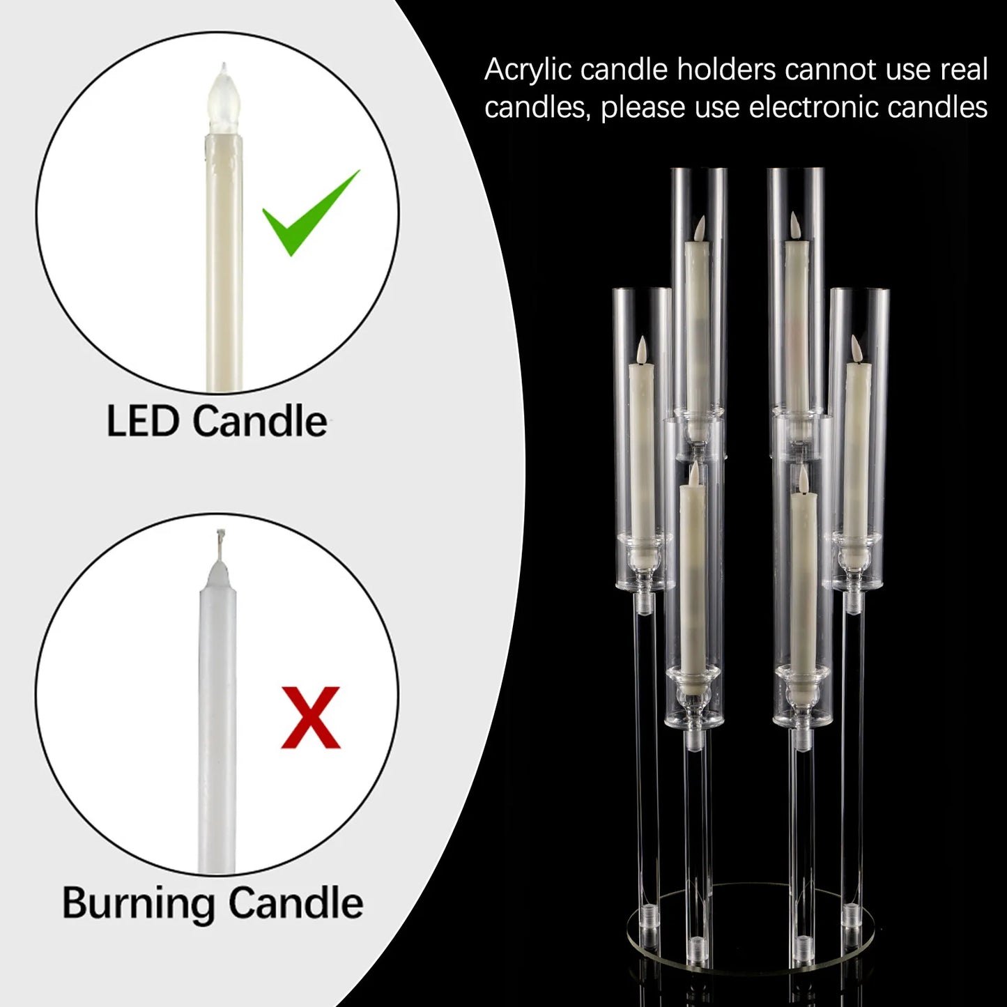 VINCIGANT Six Arm Acrylic Candelabra LED Candle Holder