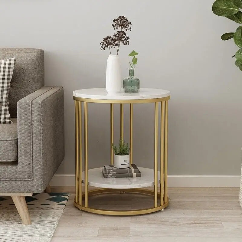 Wisfor Two Tier Marble Round Side Table Nightstand