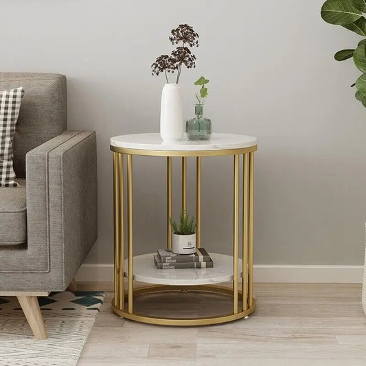 Wisfor Two Tier Marble Round Side Table Nightstand