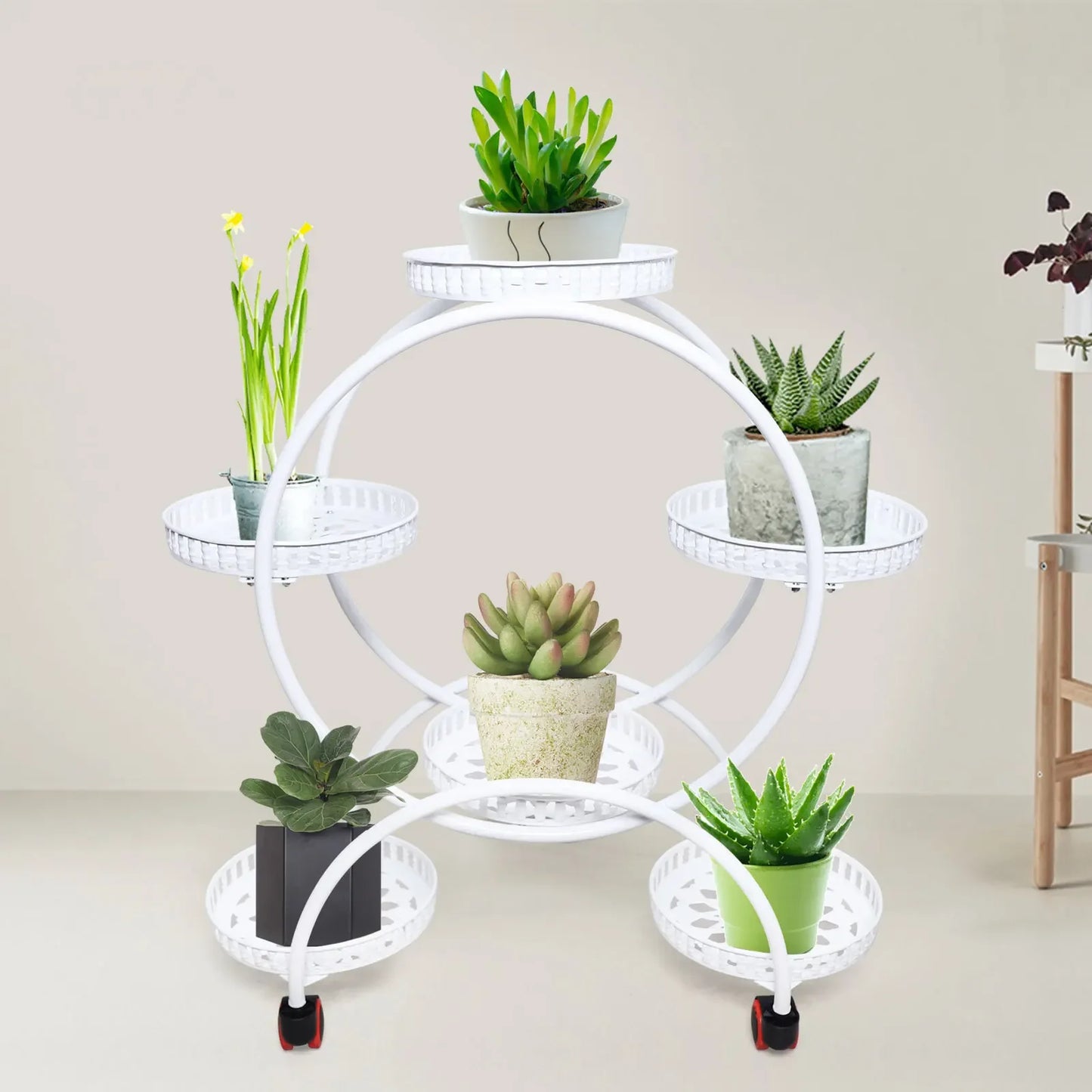 Metal Plant Stand For 6 Pots With Wheels For Outdoor