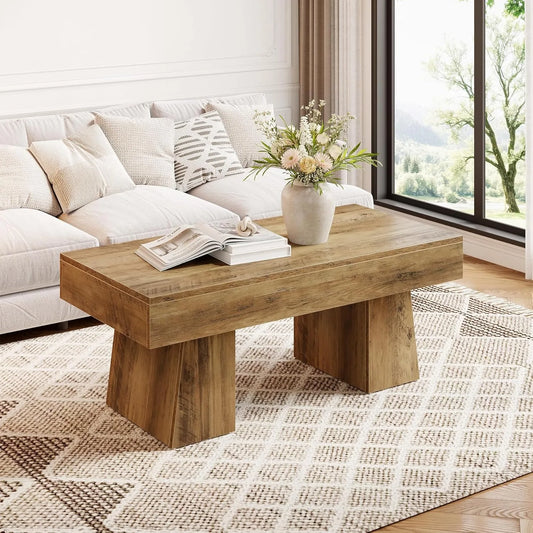 Little Tree Farmhouse Coffee Table Wooden Rectangular Center Table