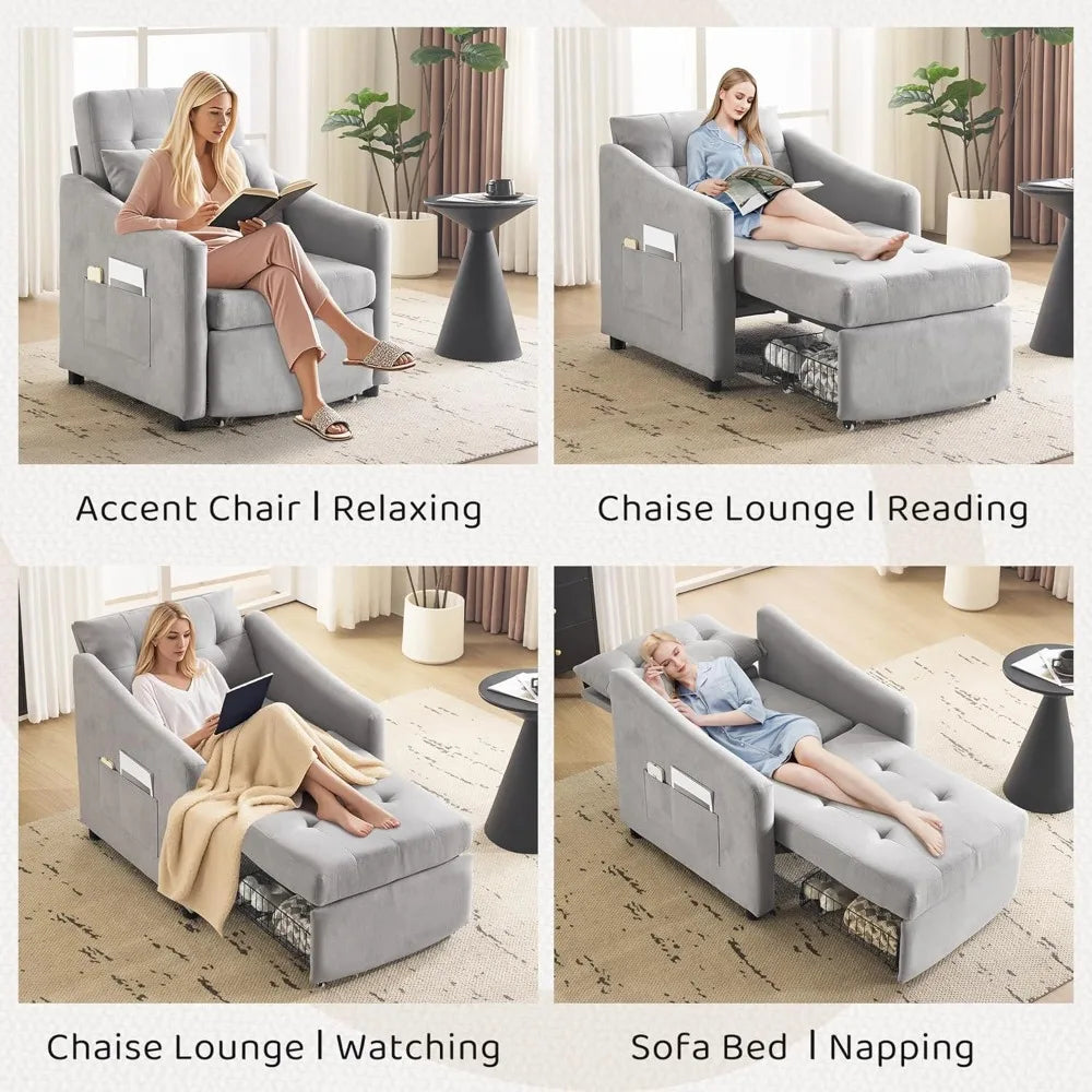 3-In-1 Convertible Sleeper Sofa Chair Bed With Storage Drawer