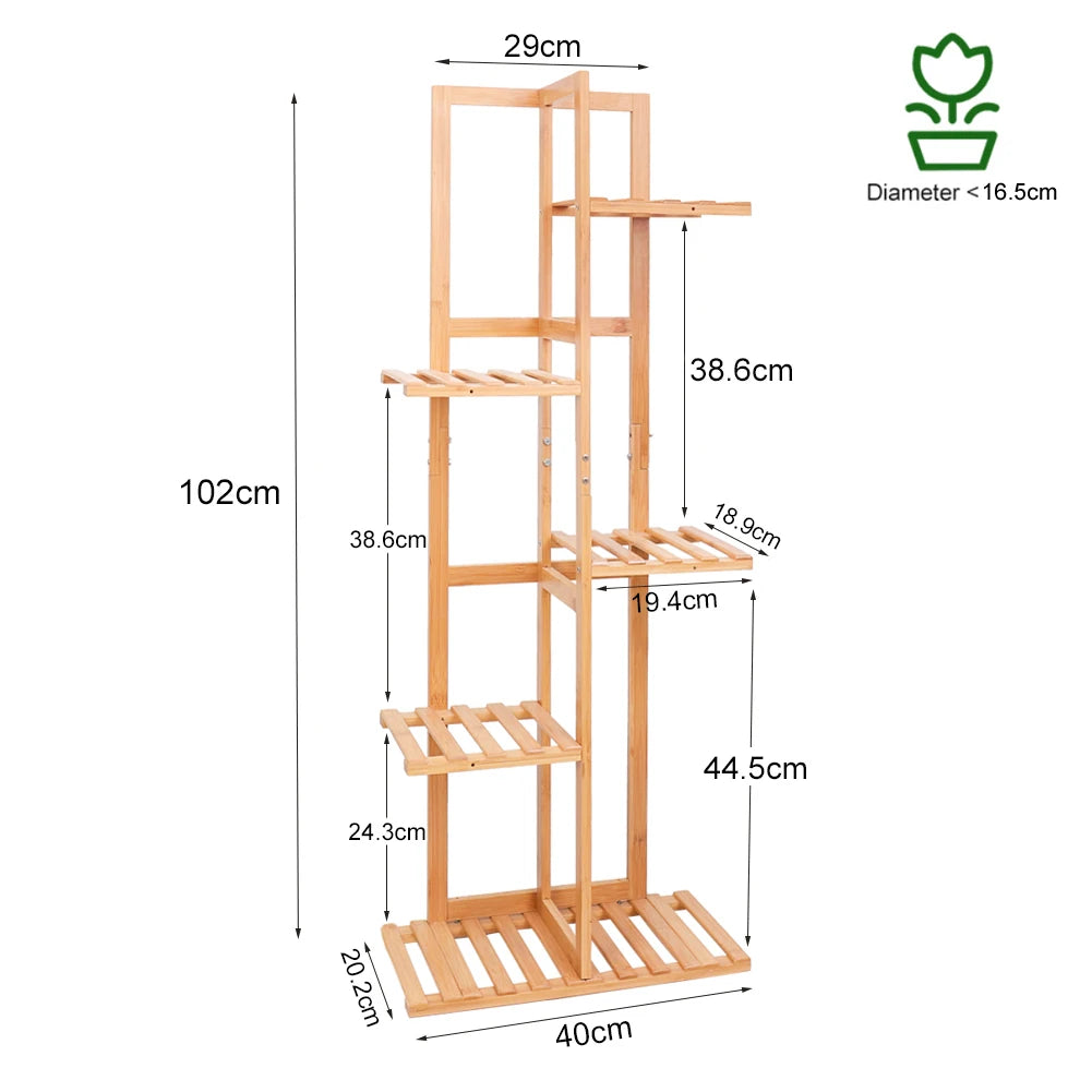 Bamboo Six Tier Plant Stand Rack For Indoor Outdoor Display