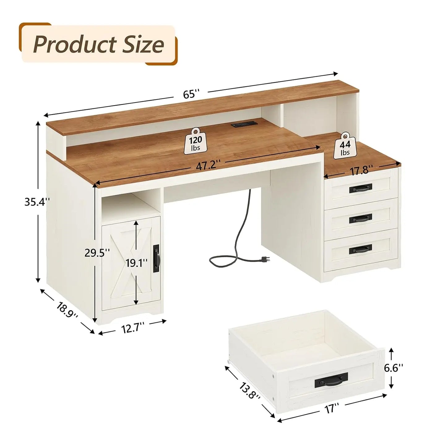 MOYU Farmhouse Computer Desk With Drawers And Power Outlets