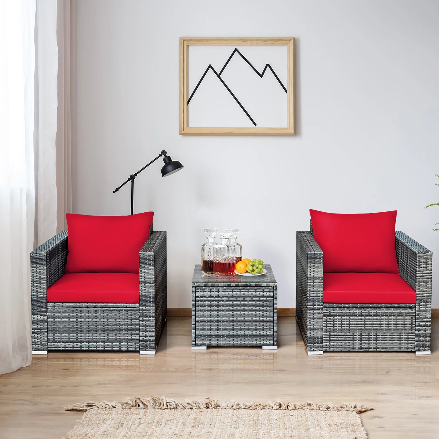 HOMASIS 3 Piece Patio Rattan Bistro Set Cushioned Seating