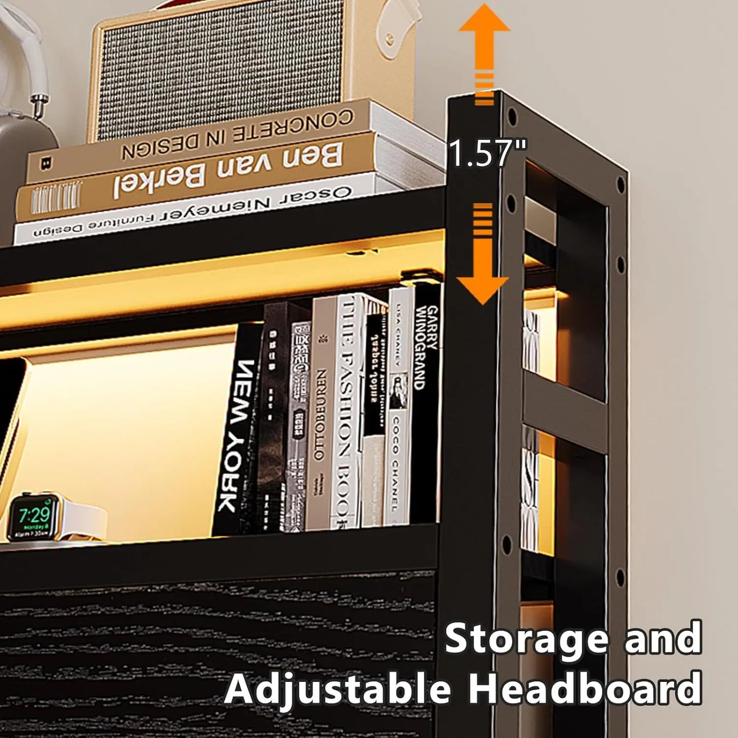 Full Metal Bed Frame With 4 Storage Drawers And Adjustable Headboard Shelf