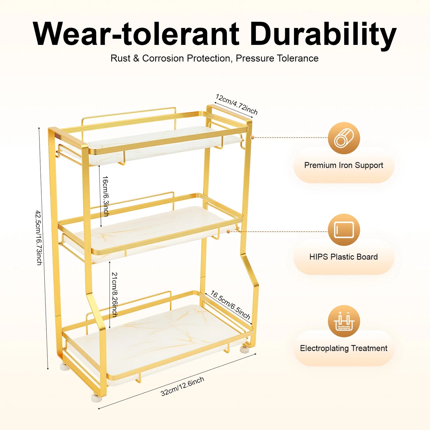 Bymaocar 3 Tier Bathroom Countertop Organizer Metal Storage Shelf For Toiletries