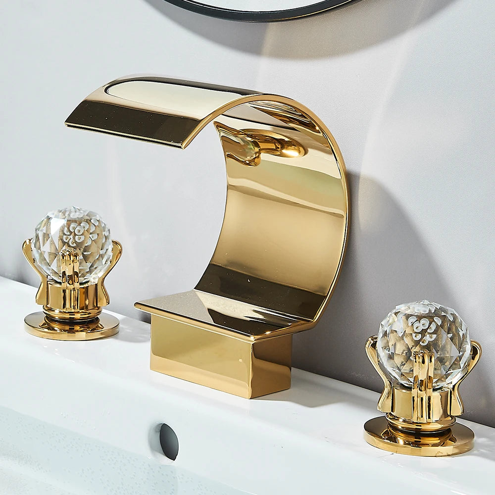 Quyanre Waterfall Bathroom Faucet With Crystal Handle Widespread Hot Cold