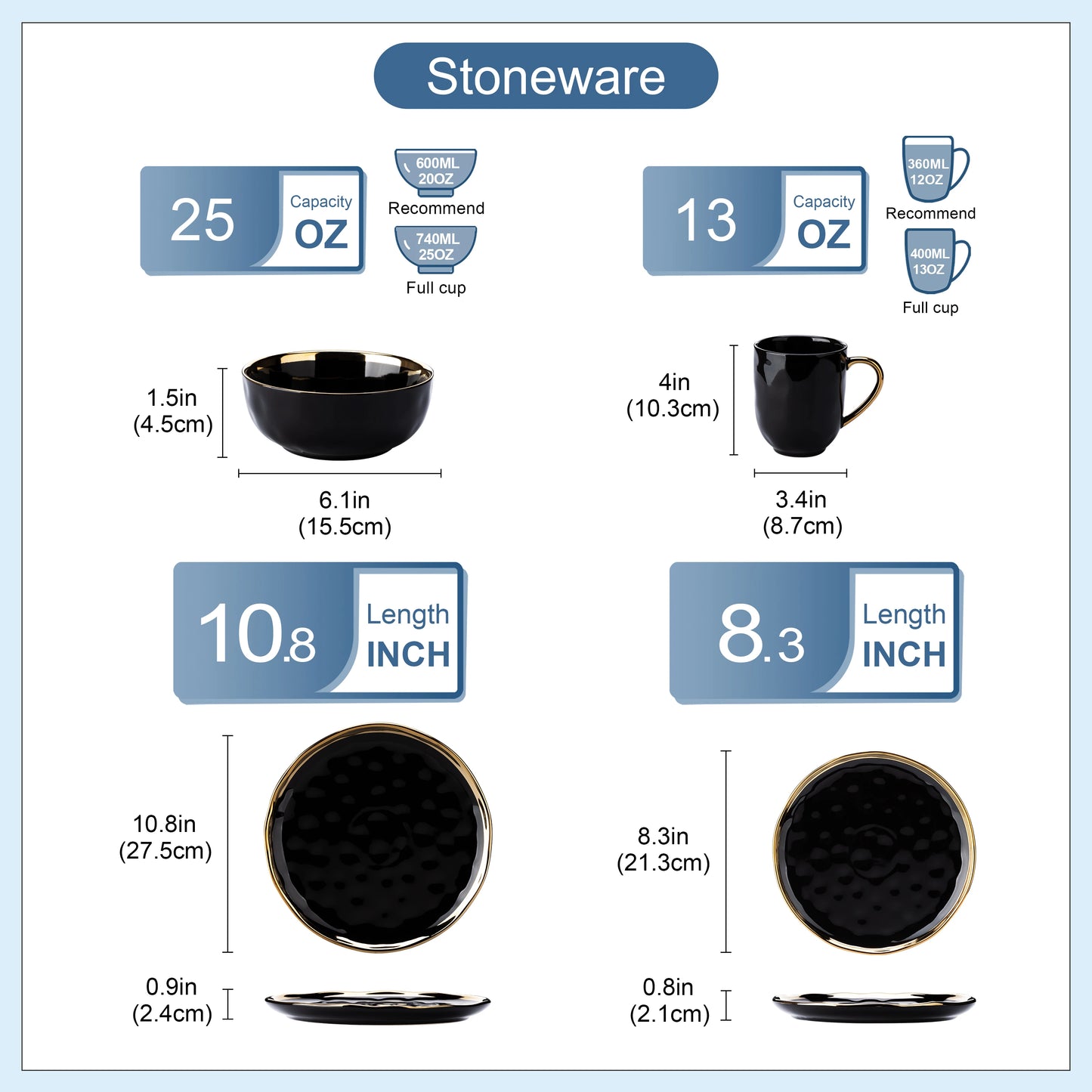 MALACASA Porcelain Dinnerware Set With Gold Trim Plates Cups Bowls