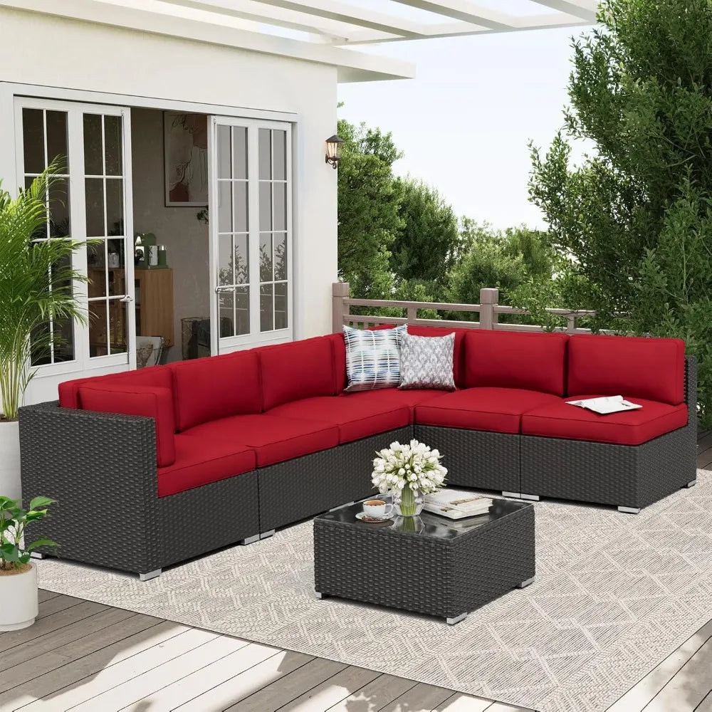 Outdoor Patio Sofa Set Rattan Wicker With Glass Top Table