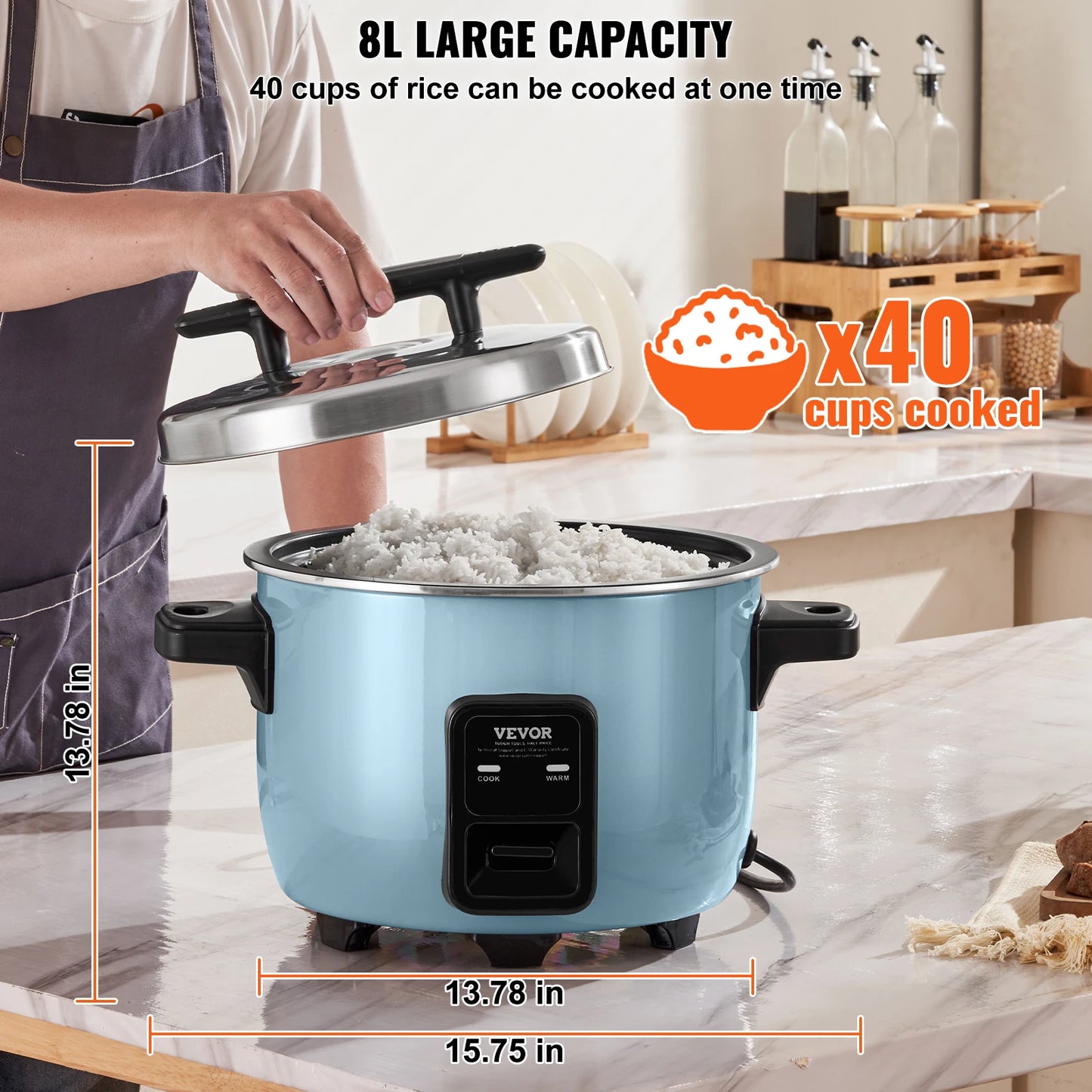 VEVOR Rice Cooker With Aluminium Nonstick Inner Pot Keep Warm