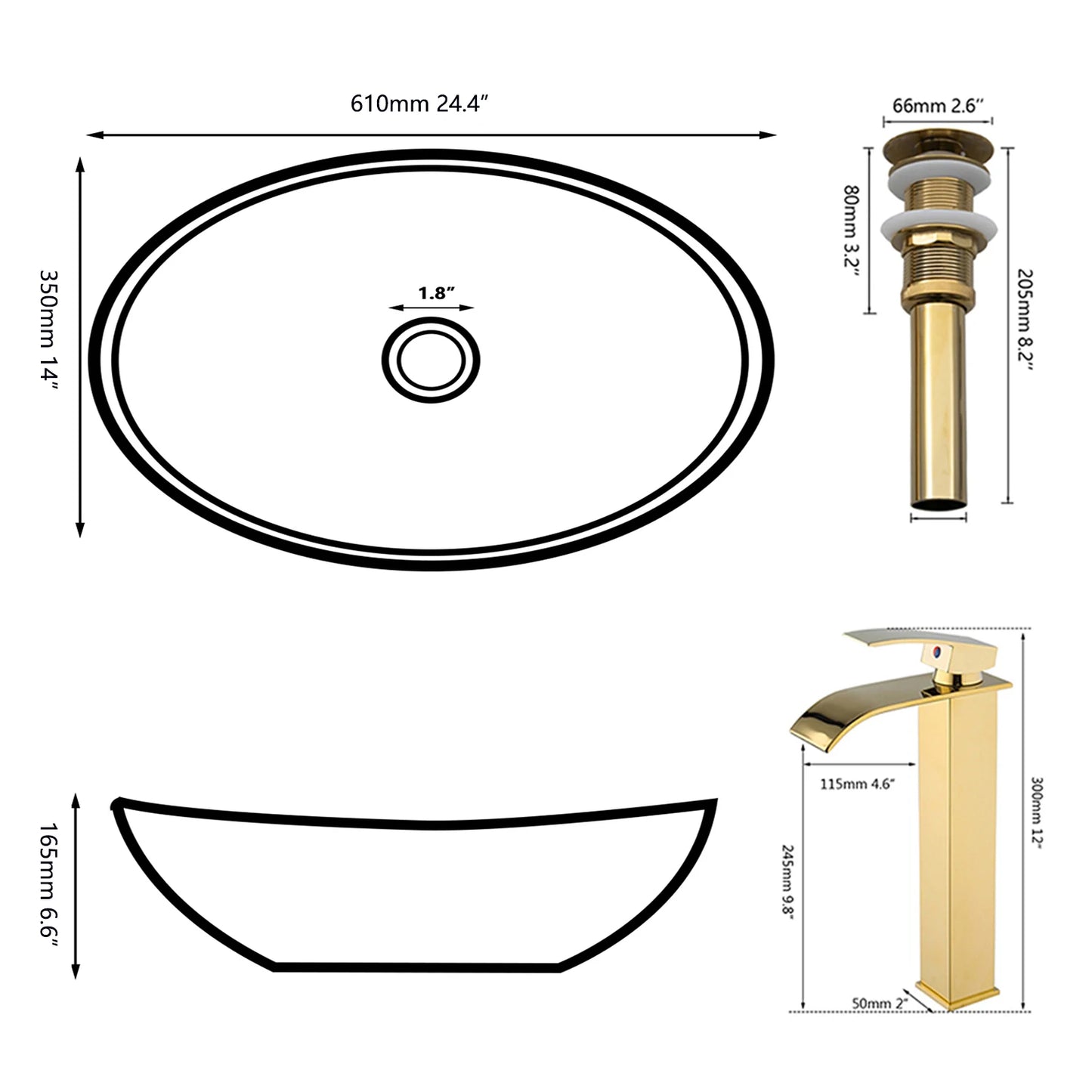 MEKKHALA KEMAIDI Vessel Sink Faucet And Drain Set Oval Ceramic