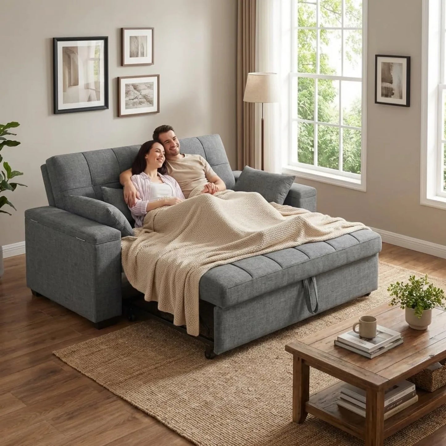 XIUWO 3 In 1 Convertible Sofa Bed With Storage Backrest