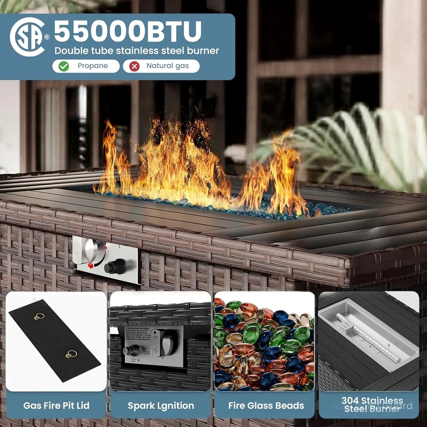 XIAOLANG 7 Piece Patio Furniture Set With Fire Pit Table Outdoor