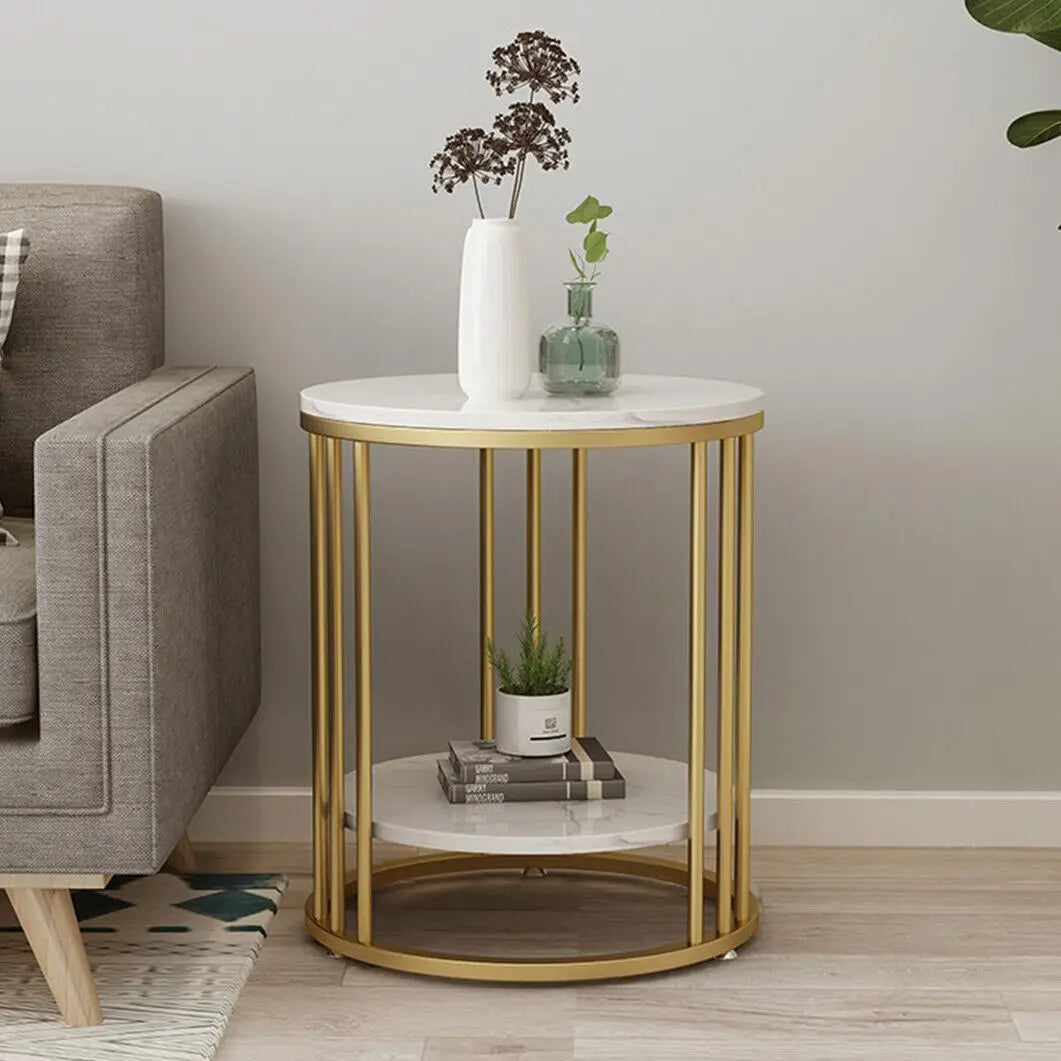Wisfor Two Tier Marble Round Side Table Nightstand
