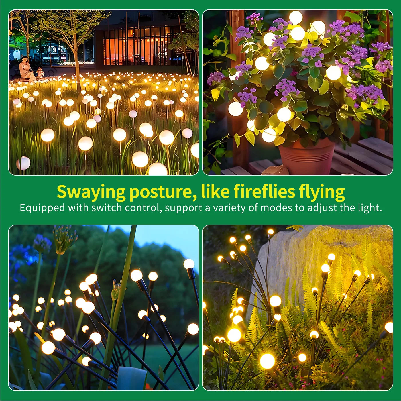 8 Head Solar Firefly LED Lights Outdoor Garden Pathway Decor