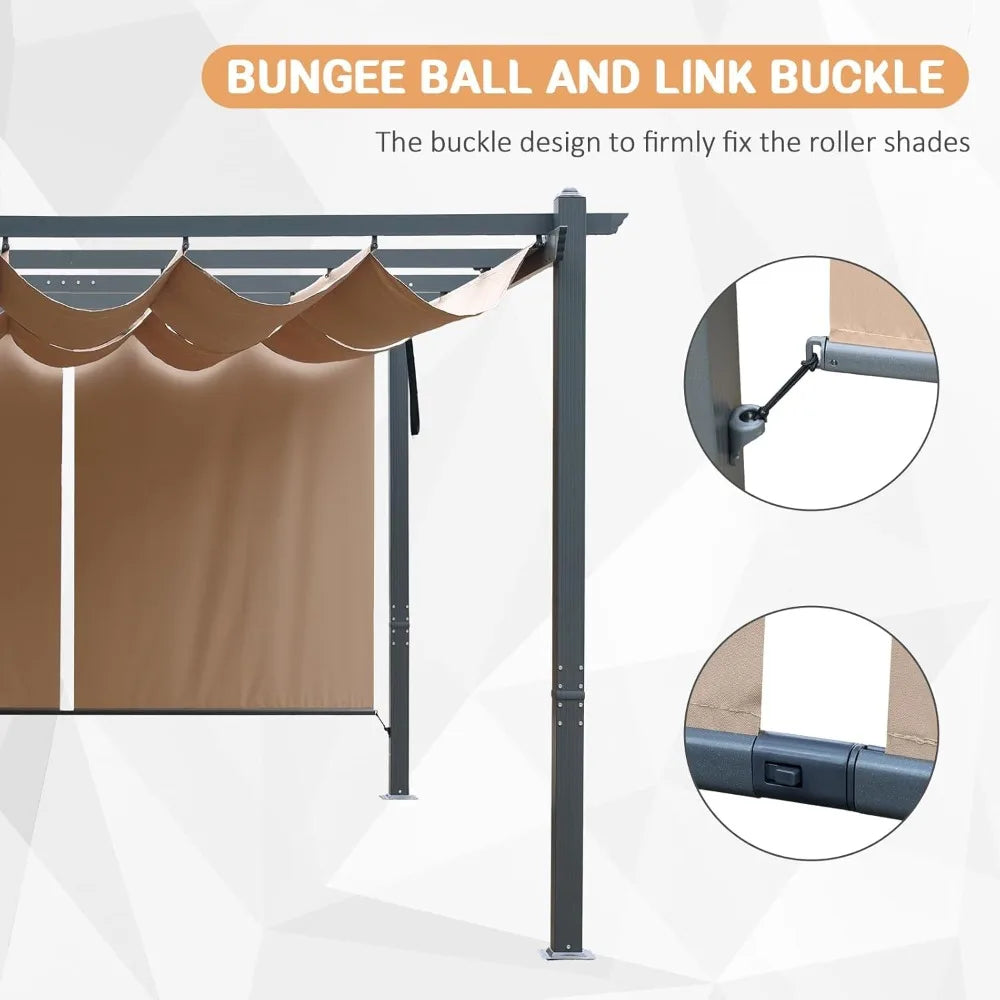 Outdoor Aluminum Pergola With Retractable Canopy And Side Shade