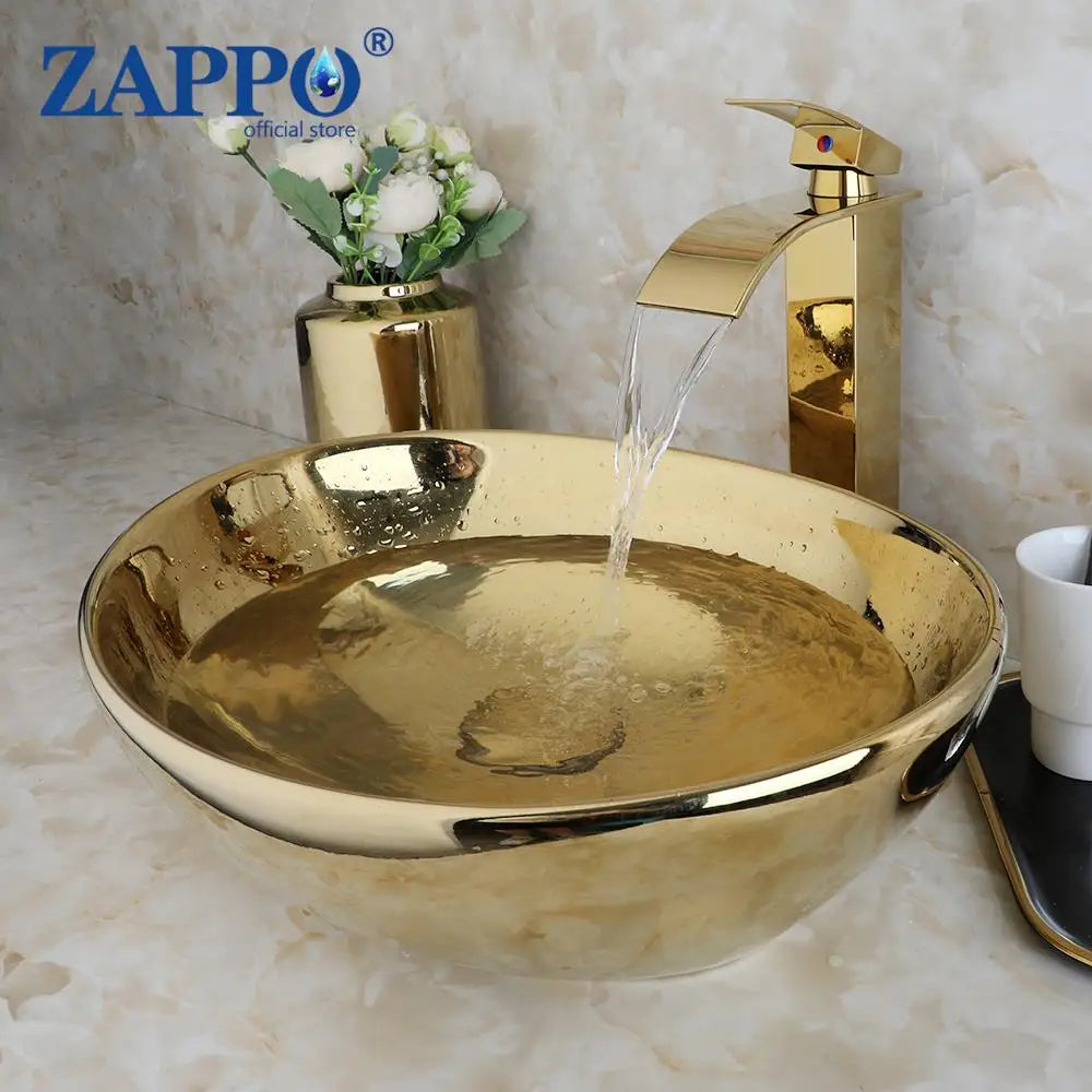 ZAPPO Vessel Sink Ceramic Above Counter Faucet Set